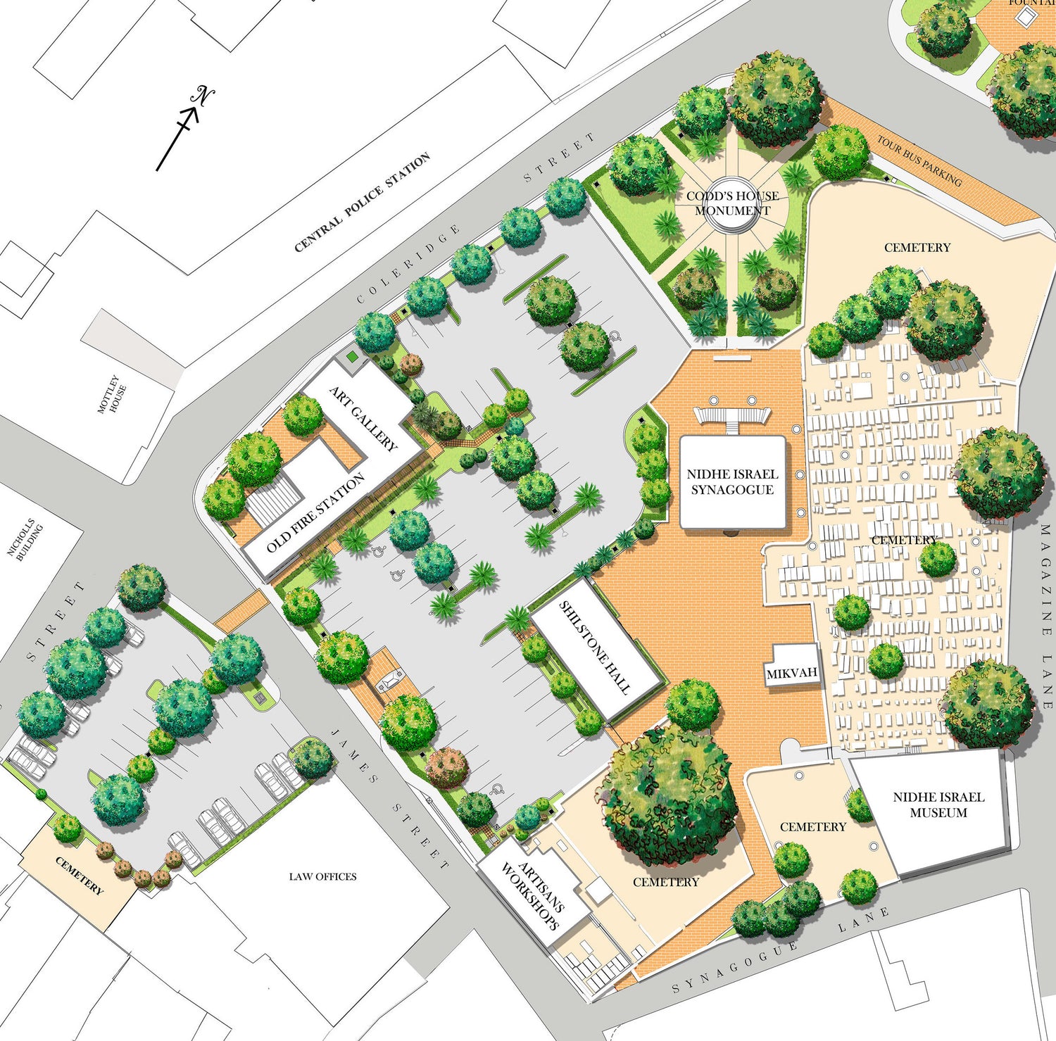 Site plan of the historic grounds of the Nidhe Israel Synagogue in Barbados